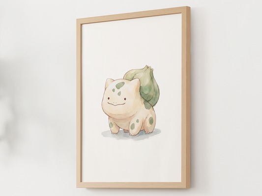 Ditto Style Bulbasaur Nursery Wall Art Printable, Cute Kids Room Decor, Watercolor Pokemon Poster, Instant Download