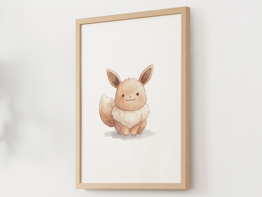Ditto Style Eevee Nursery Wall Art Printable, Cute Kids Room Decor, Watercolor Pokemon Poster, Instant Download