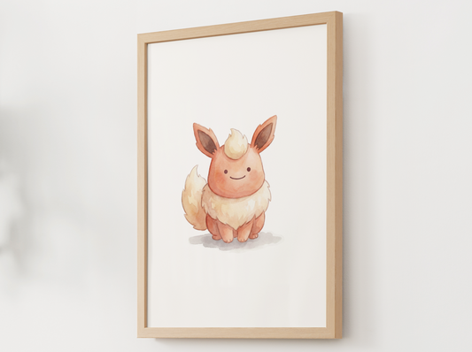 Ditto Style Flareon Nursery Wall Art Printable, Cute Kids Room Decor, Watercolor Pokemon Poster, Instant Download