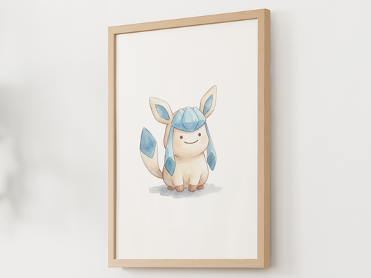 Ditto Style Glaceon Nursery Wall Art Printable, Cute Kids Room Decor, Watercolor Pokemon Poster, Instant Download