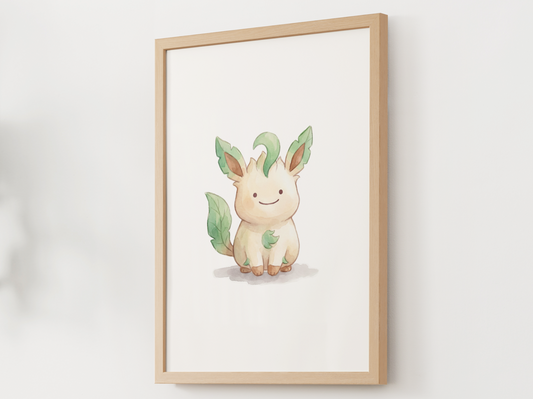 Ditto Style Leafeon Nursery Wall Art Printable, Cute Kids Room Decor, Watercolor Pokemon Poster, Instant Download