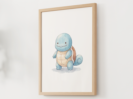 Ditto Style Squirtle Nursery Wall Art Printable, Cute Kids Room Decor, Watercolor Pokemon Poster, Instant Download