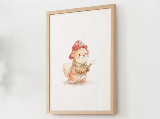 Growlithe Firefighter Nursery Wall Art Printable, Cute Kids Room Decor, Neutral Pokémon Poster, Instant Download Digital Print