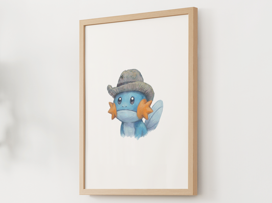 Van Gogh Mudkip Nursery Wall Art Printable, Cute Kids Room Decor, Neutral Pokémon Poster, Instant Download Digital Print