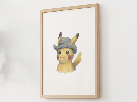 Van Gogh Pikachu Nursery Wall Art Printable, Cute Kids Room Decor, Neutral Pokémon Poster, Instant Download Digital Print