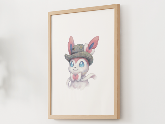 Van Gogh Sylveon Nursery Wall Art Printable, Cute Kids Room Decor, Neutral Pokémon Poster, Instant Download Digital Print