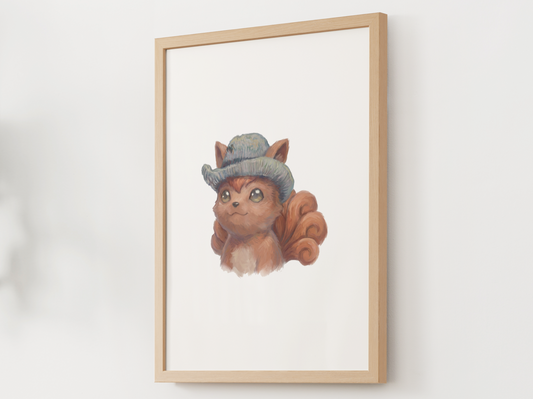 Van Gogh Vulpix Nursery Wall Art Printable, Cute Kids Room Decor, Neutral Pokémon Poster, Instant Download Digital Print