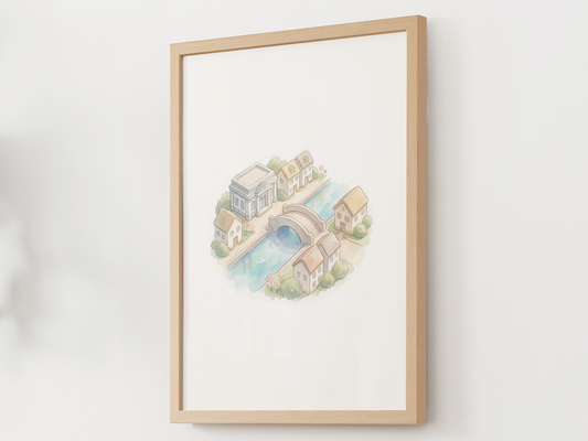 Pokémon Cerulean City Nursery Wall Art Printable, Watercolor Kanto Town Decor, Pastel Kids Room Poster, Instant Download