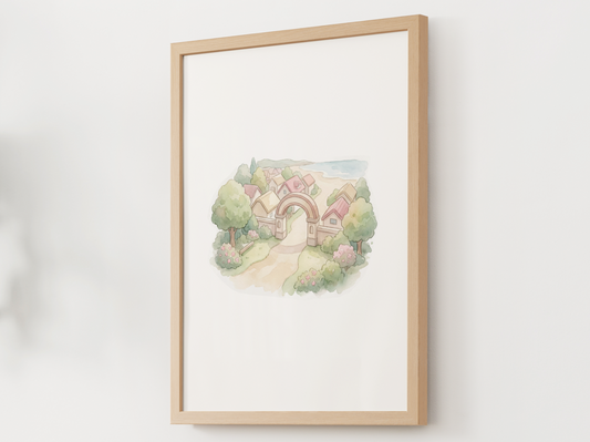 Pokémon Fuchsia City Nursery Wall Art Printable, Watercolor Kanto Town Decor, Pastel Kids Room Poster, Instant Download