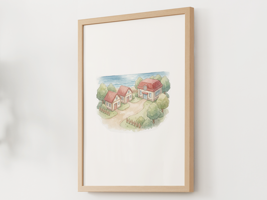 Pokémon Pallet Town Nursery Wall Art Printable, Watercolor Kanto Town Decor, Pastel Kids Room Poster, Instant Download