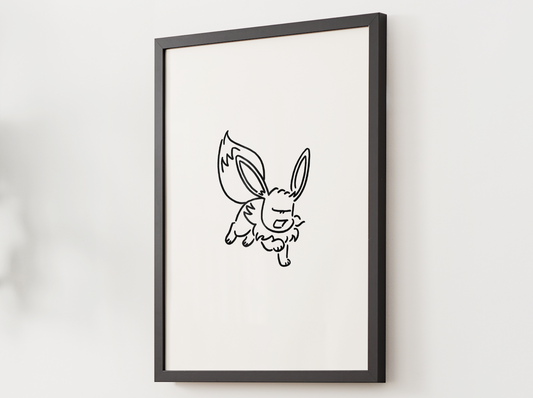 Pokemon Eevee Nursery Wall Art Printable, Minimalist Line Art, Neutral Kids Room Decor, Modern Nursery Poster, Instant Download
