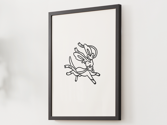 Pokemon Sylveon Nursery Wall Art Printable, Minimalist Line Art, Neutral Kids Room Decor, Modern Nursery Poster, Instant Download