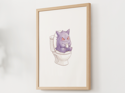 Gengar Bathroom Wall Art Printable, Funny Pokemon Toilet Poster, Spooky Cute Washroom Decor, Bathroom Printable, Instant Download