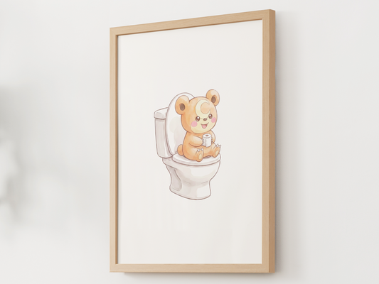 Teddiursa Bathroom Wall Art Printable, Funny Pokemon Toilet Poster, Cute Washroom Decor, Kids Bathroom Art, Instant Download