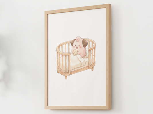 Cleffa Nursery Wall Art Printable, Baby Pokemon in Crib Poster, Cute Kids Room Decor, Pastel Nursery Print, Instant Download