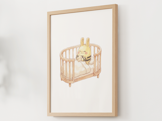 Elekid Nursery Wall Art Printable, Baby Pokemon in Crib Poster, Cute Kids Room Decor, Yellow Nursery Print, Instant Download