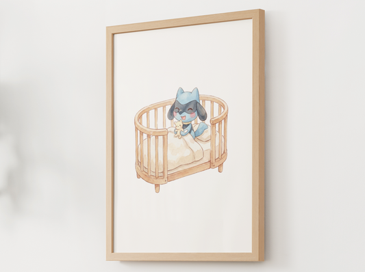 Riolu Nursery Wall Art Printable, Baby Pokemon in Crib Poster, Cute Kids Room Decor, Blue Nursery Print, Instant Download