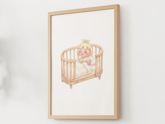 Smoochum Nursery Wall Art Printable, Baby Pokemon in Crib Poster, Cute Kids Room Decor, Pink Nursery Print, Instant Download