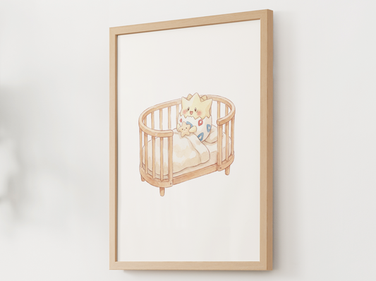 Togepi Nursery Wall Art Printable, Baby Pokemon in Crib Poster, Cute Kids Room Decor, Pastel Nursery Print, Instant Download