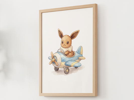 Eevee Airplane Wall Art, Cute Plane Theme Nursery Poster, Kids Room Decor, Printable Digital Download