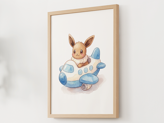 Eevee Airplane Wall Art, Minimal Sky Theme Nursery Poster, Kids Bedroom Decor, Printable Digital Download