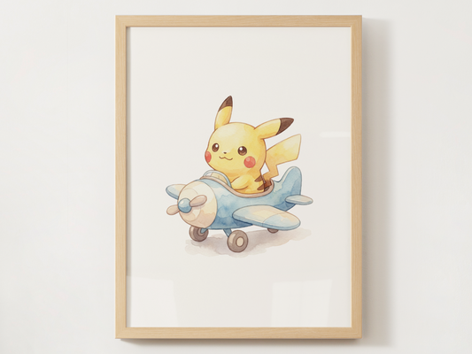 Pikachu Airplanes Wall Art Bundle, 6 Printable Posters, Cute Planes Theme, Nursery Kids Room, Digital Download