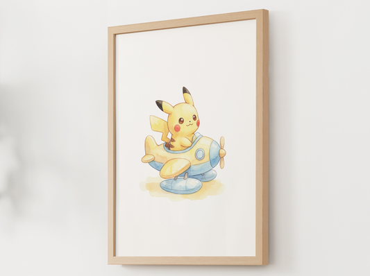 Pikachu Airplane Nursery Wall Art, Adventure Theme Kids Poster, Printable Digital Download