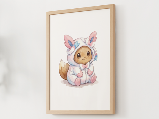 Eevee Sylveon Onesie Wall Art Printable, Eeveelution Nursery Poster, Kids Room Decor, Digital Download