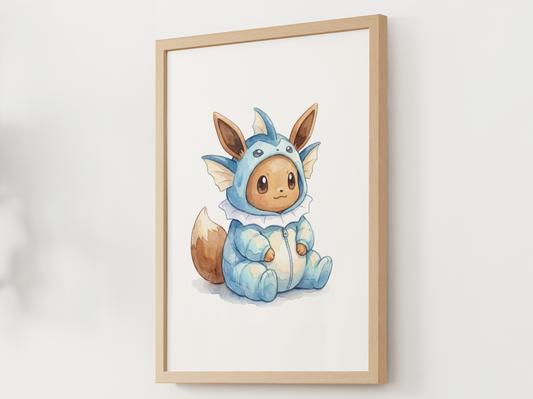 Eevee Vaporeon Onesie Wall Art Printable, Eeveelution Nursery Poster, Kids Room Decor, Digital Download