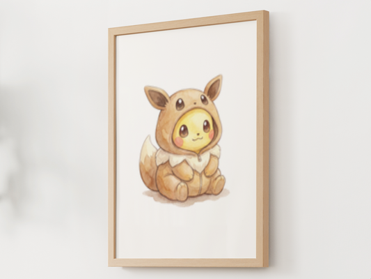 Pikachu Eevee Onesie Wall Art Printable, Pokémon Nursery Poster, Kids Room Decor, Digital Download