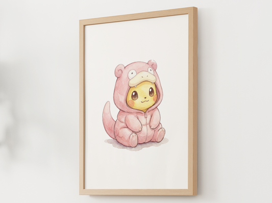 Pikachu Slowpoke Onesie Wall Art Printable, Pokémon Nursery Poster, Kids Room Decor, Digital Download
