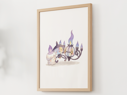 Litwick Evolution Line Wall Art Printable, Lampent Chandelure Poster, Pokémon Nursery Decor, Digital Download