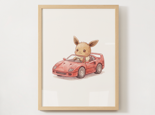 Eevee Supercars Wall Art Bundle, 8 Printable Posters, Sports Car Theme, Kids Room Decor, Instant Download