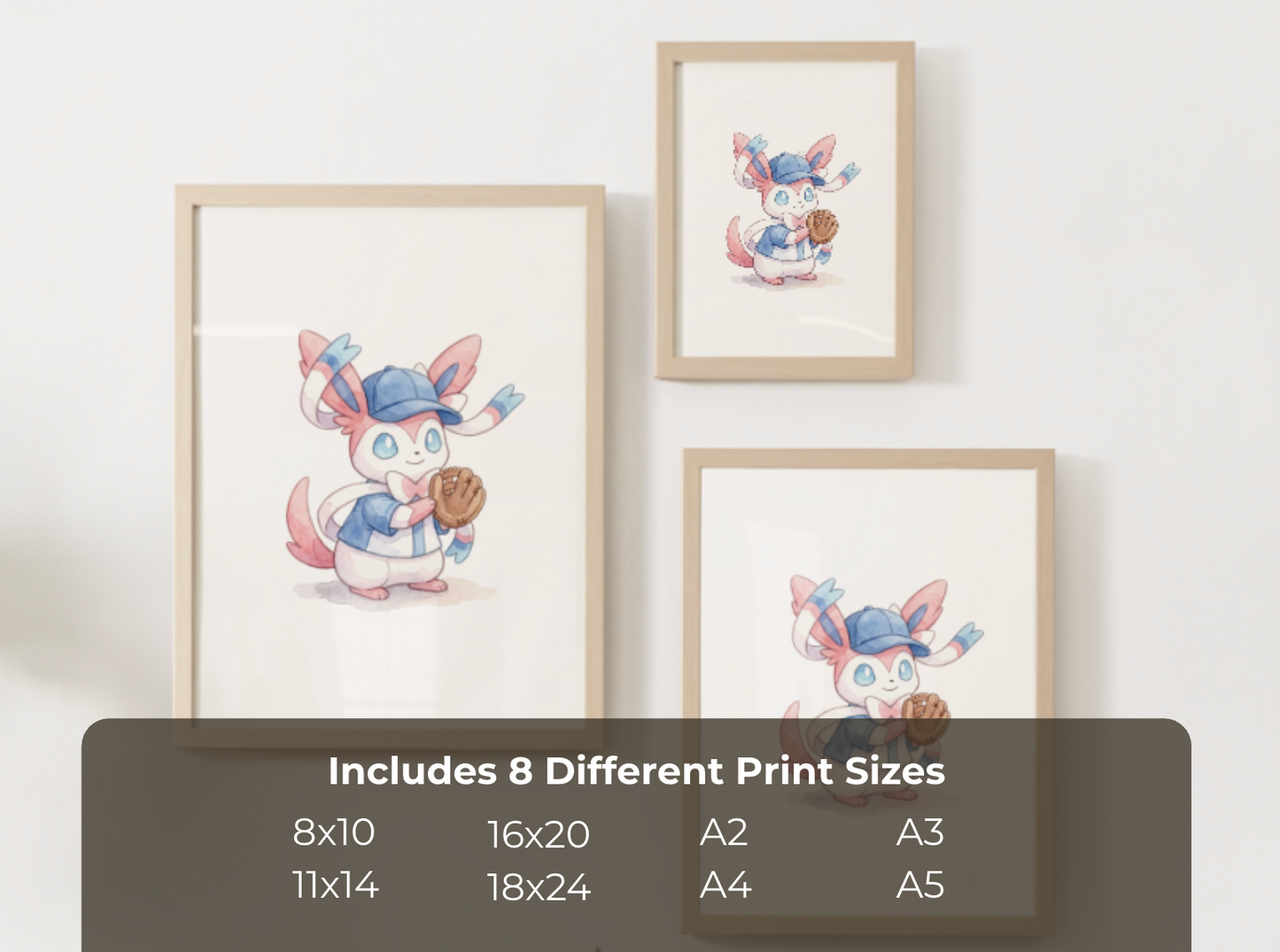Sylveon Baseball Nursery Wall Art, Printable Poster, Kids Room Decor, Instant Download