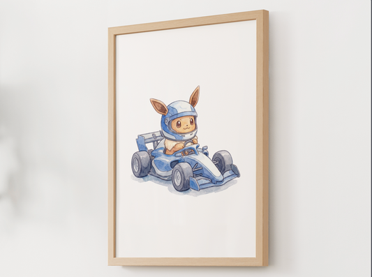 Eevee Race Car Wall Art, Printable Poster, Formula Style Racing Theme, Kids Room Decor, Digital Download