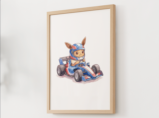 Eevee Race Car Wall Art, Printable Poster, Formula Style Racing Theme, Kids Room Decor, Digital Download