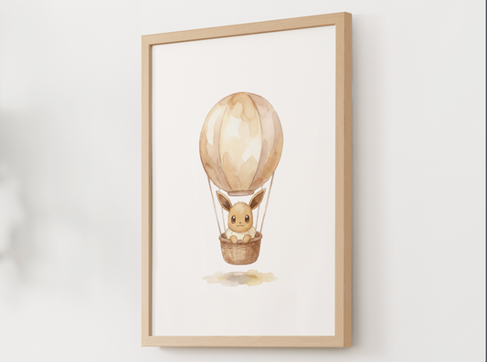 Eevee Hot Air Balloon Wall Art, Dreamy Adventure Nursery Poster, Kids Room Decor, Printable Digital Download