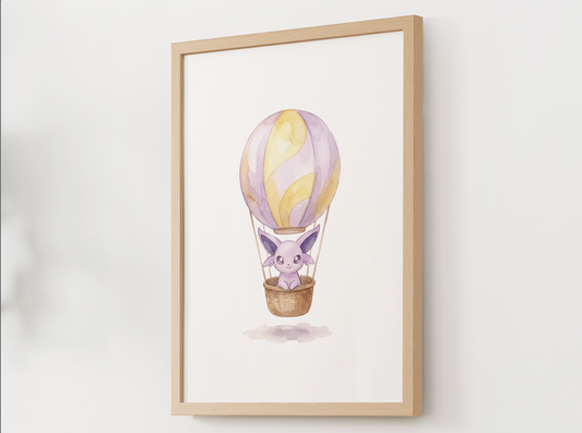 Espeon Hot Air Balloon Wall Art, Dreamy Adventure Nursery Poster, Kids Room Decor, Printable Digital Download
