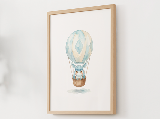 Glaceon Hot Air Balloon Wall Art, Dreamy Adventure Nursery Poster, Kids Room Decor, Printable Digital Download