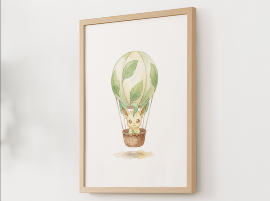 Leafeon Hot Air Balloon Wall Art, Dreamy Adventure Nursery Poster, Kids Room Decor, Printable Digital Download