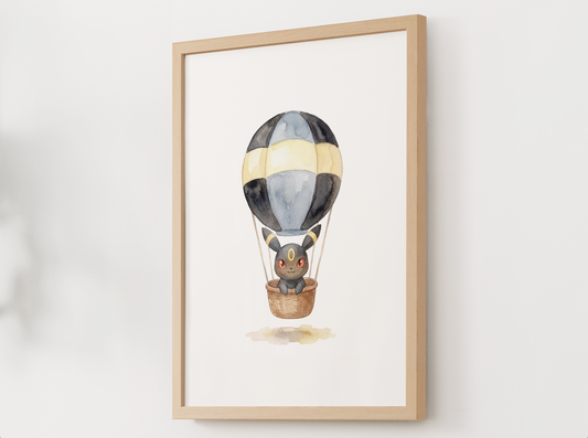 Umbreon Hot Air Balloon Wall Art, Dreamy Adventure Nursery Poster, Kids Room Decor, Printable Digital Download