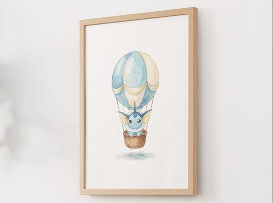 Vaporeon Hot Air Balloon Wall Art, Dreamy Adventure Nursery Poster, Kids Room Decor, Printable Digital Download