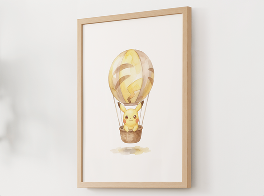 Pikachu Hot Air Balloon Wall Art, Dreamy Adventure Nursery Poster, Kids Room Decor, Printable Digital Download