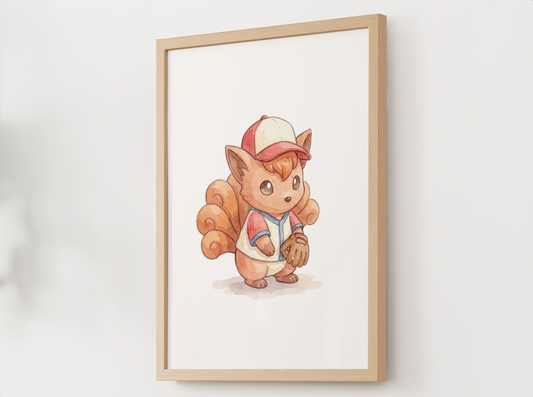 Vulpix Baseball Wall Art, Cute Ballpark Nursery Poster, Kids Room Decor, Printable Digital Download