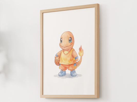 Charmander Basketball Wall Art, Cute Court Theme Nursery Poster, Kids Room Decor, Printable Digital Download