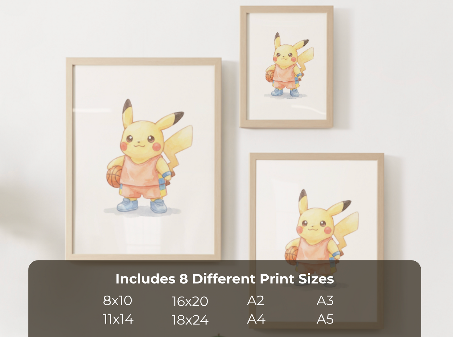 Pikachu Basketball Wall Art, Cute Court Theme Nursery Poster, Kids Room Decor, Printable Digital Download