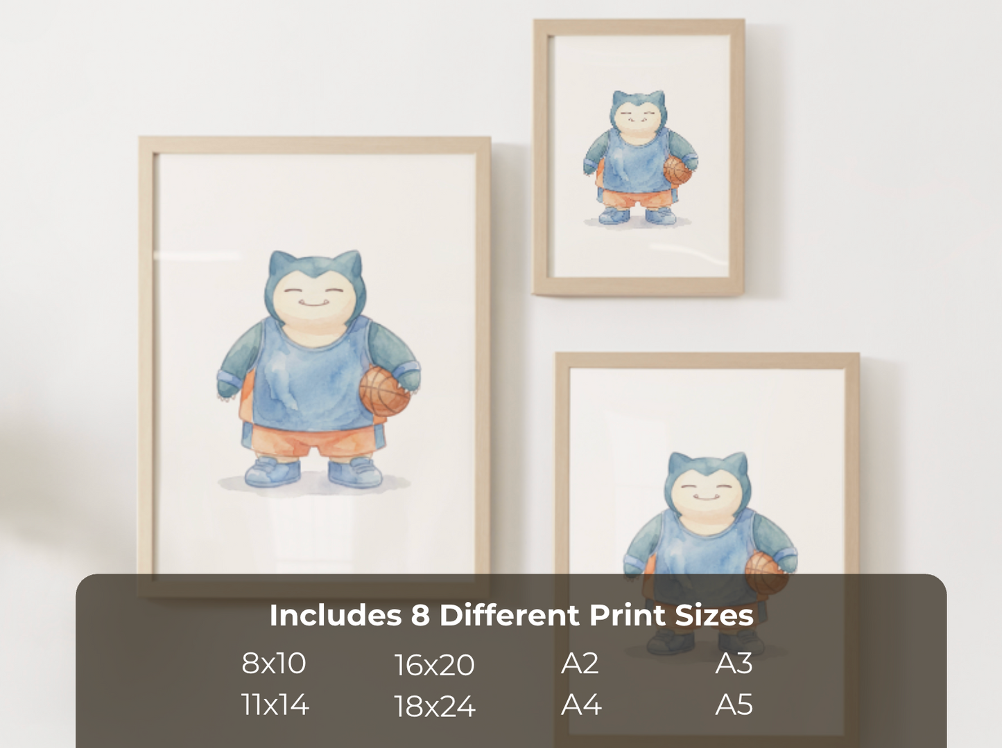 Snorlax Basketball Wall Art, Cute Court Theme Nursery Poster, Kids Room Decor, Printable Digital Download