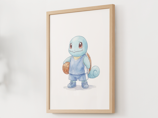 Squirtle Basketball Wall Art, Cute Court Theme Nursery Poster, Kids Room Decor, Printable Digital Download