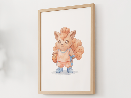 Vulpix Basketball Wall Art, Cute Court Theme Nursery Poster, Kids Room Decor, Printable Digital Download