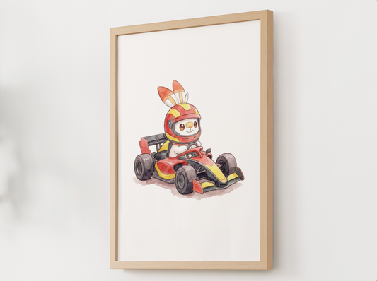 Scorbunny Race Car Wall Art, Printable Poster, Formula Style Racing Theme, Kids Room Decor, Digital Download